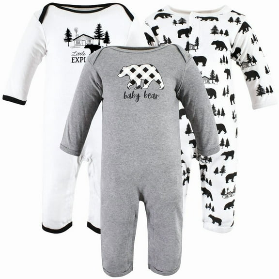 Hudson Baby Unisex Baby Cotton Coveralls, Baby Bear Gray Black, 0-3 Months