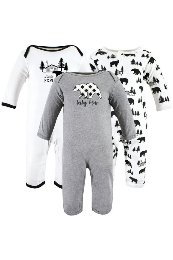 Unisex Baby Cotton Coveralls, Baby Bear Gray Black, 18-24 Months