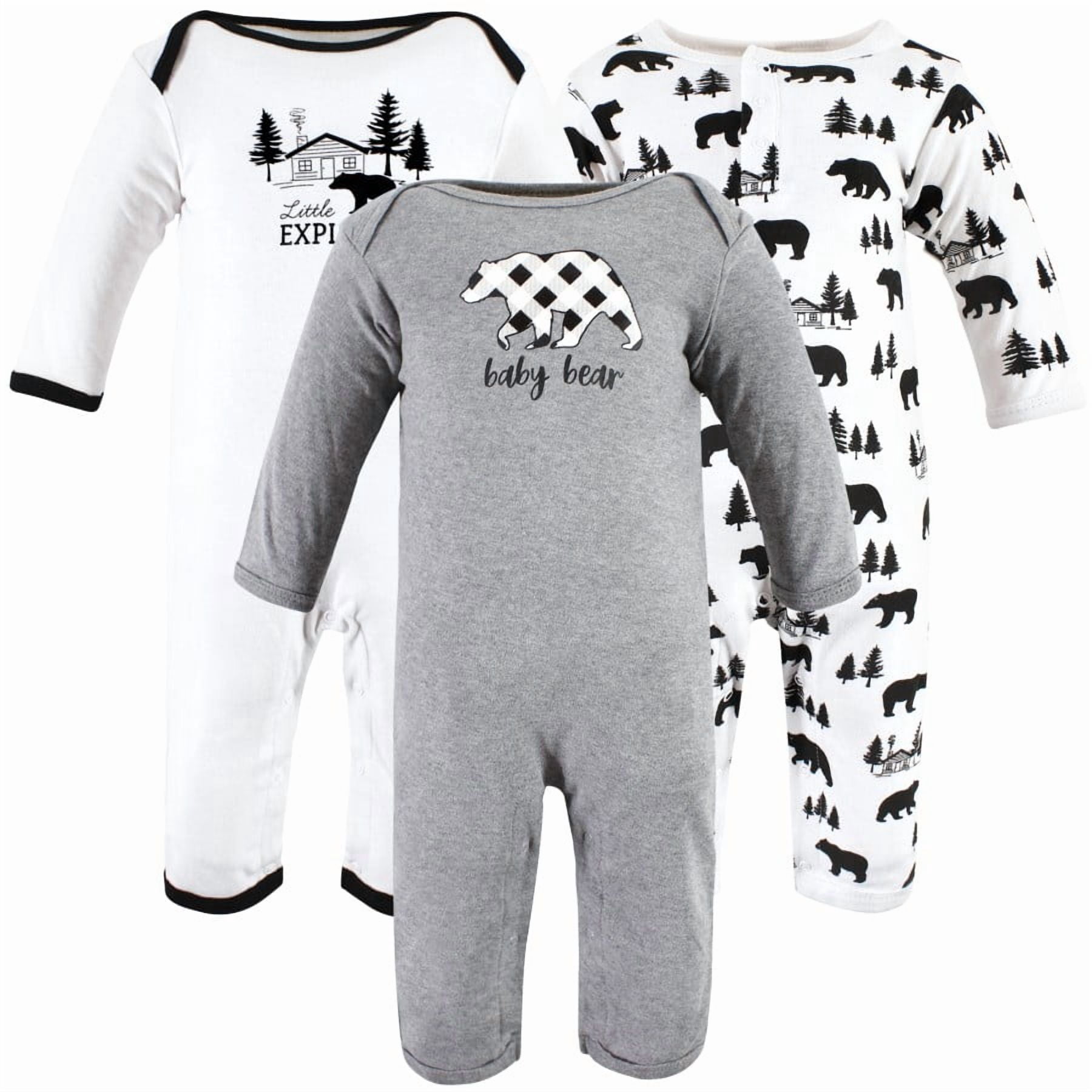 Hudson Baby Unisex Baby Cotton Coveralls, Baby Bear Gray Black, 6-9 Months
