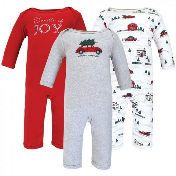 Hudson Baby Unisex Baby Cotton Coveralls, Christmas Scene, 3-6 Months