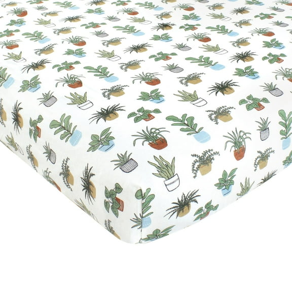 Hudson Baby Unisex Baby Cotton Fitted Crib Sheet, Plants, One Size