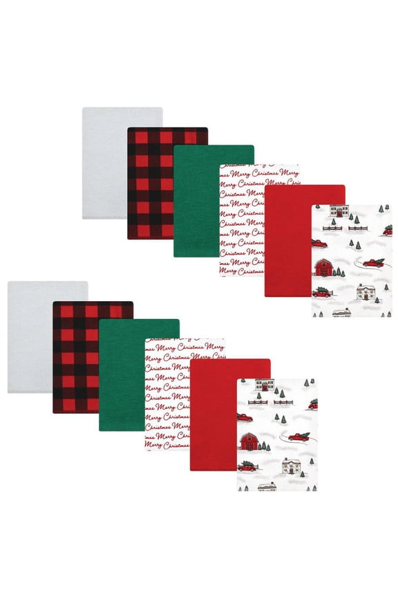 Unisex Baby Cotton Flannel Burp Cloths Bundle, Christmas Scene, One Size