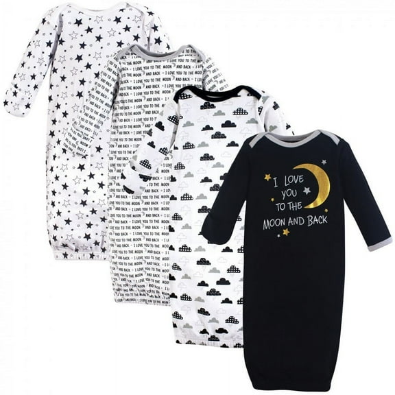 Hudson Baby Unisex Baby Cotton Gowns, Moon And Back, Preemie/Newborn