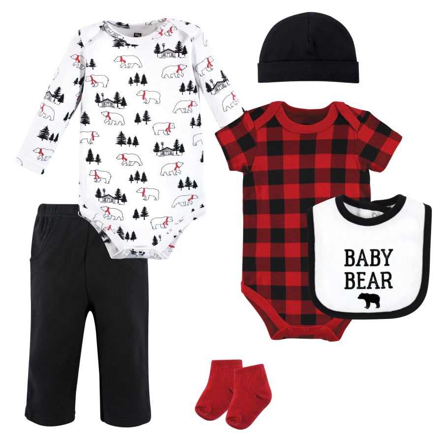 Hudson Baby Unisex Baby Cotton Layette Set, Buffalo Plaid Bear, 36