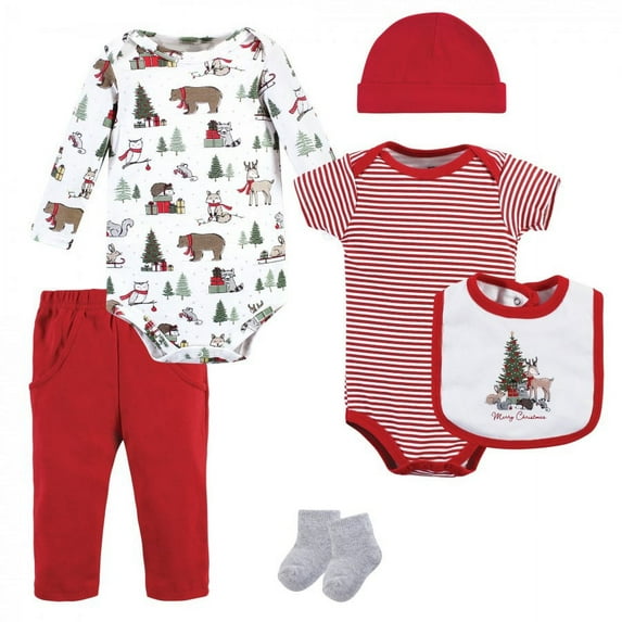 Hudson Baby Unisex Baby Cotton Layette Set, Christmas Forest, 0-3 Months