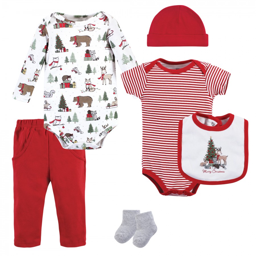 Hudson Baby Unisex Baby Cotton Layette Set, Christmas Forest, 36
