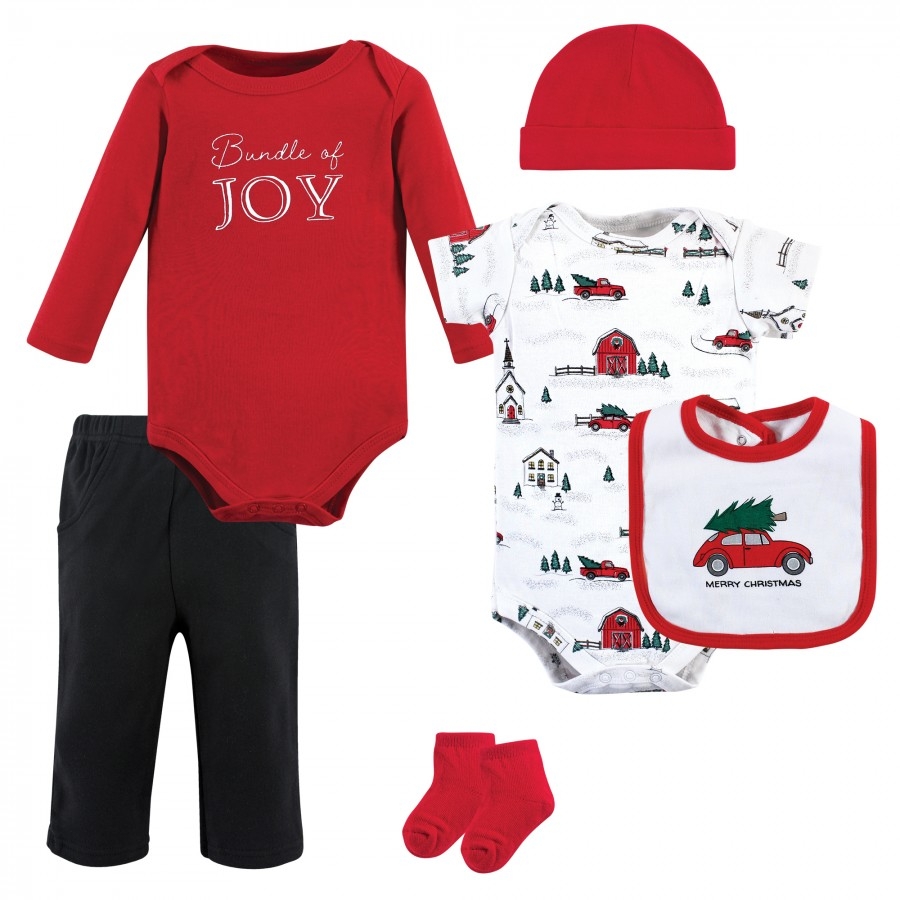 Hudson Baby Unisex Baby Cotton Layette Set, Christmas Scene, 36 Months