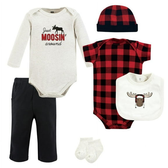 Hudson Baby Unisex Baby Cotton Layette Set, Winter Moose, 3-6 Months