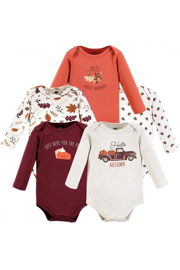 Unisex Baby Cotton Long-Sleeve Bodysuits, Hello Autumn, 6-9 Months