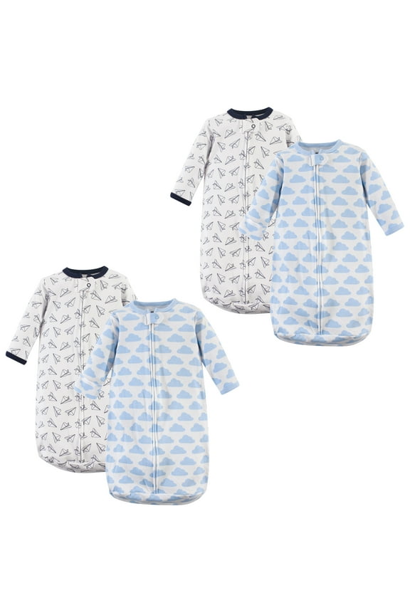 Unisex Baby Cotton Long-Sleeve Wearable Sleeping Bag, Sack, Blanket, Paper Airplane 4-Pack, 0-3 Months