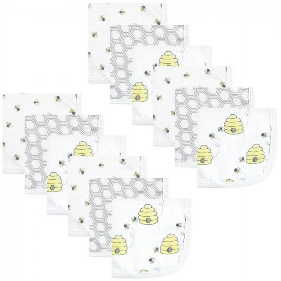 Hudson Baby Unisex Baby Cotton Muslin Washcloths, Bees, One Size