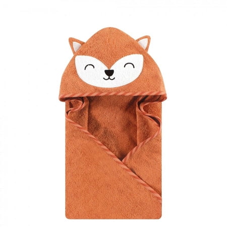 Hudson Baby Unisex Baby Cotton Poly Animal Face Hooded Towel, Orange Fox, One Size