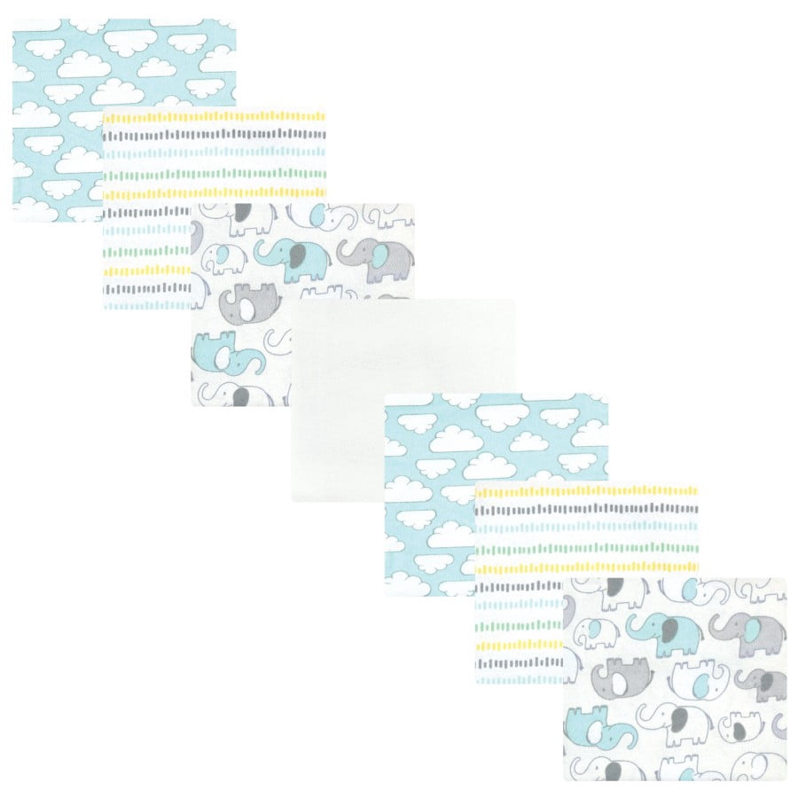 Hudson Baby Unisex Baby Cotton Poly Flannel Receiving Blankets Bundle, Neutral New Elephant, One Size