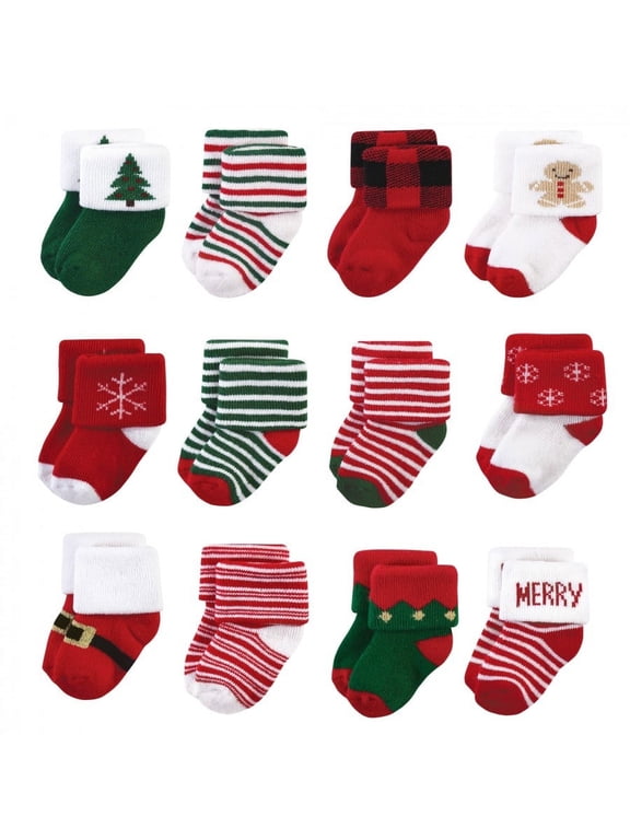 Unisex Baby Cotton Rich Newborn and Terry Socks, 12 Days Of Christmas, 12-24 Months