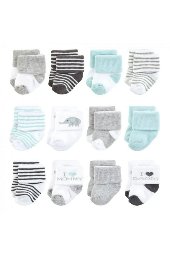 Unisex Baby Cotton Rich Newborn and Terry Socks, Mom and Dad Gray Mint, 0-6 Months