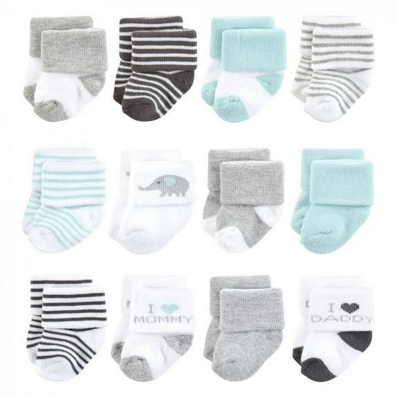 Hudson Baby Unisex Baby Cotton Rich Newborn and Terry Socks, Mom and Dad Gray Mint, 6-12 Months