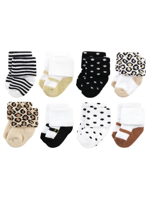 Unisex Baby Cotton Rich Newborn and Terry Socks, Neutral Leopard, 0-6 Months