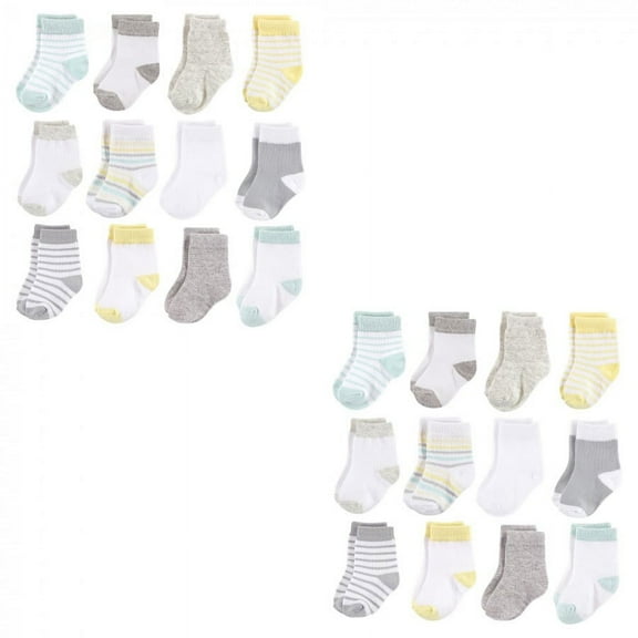 Hudson Baby Unisex Baby Cotton Rich Newborn and Terry Socks, Neutral Stripe 24-Piece, 0-6 Months