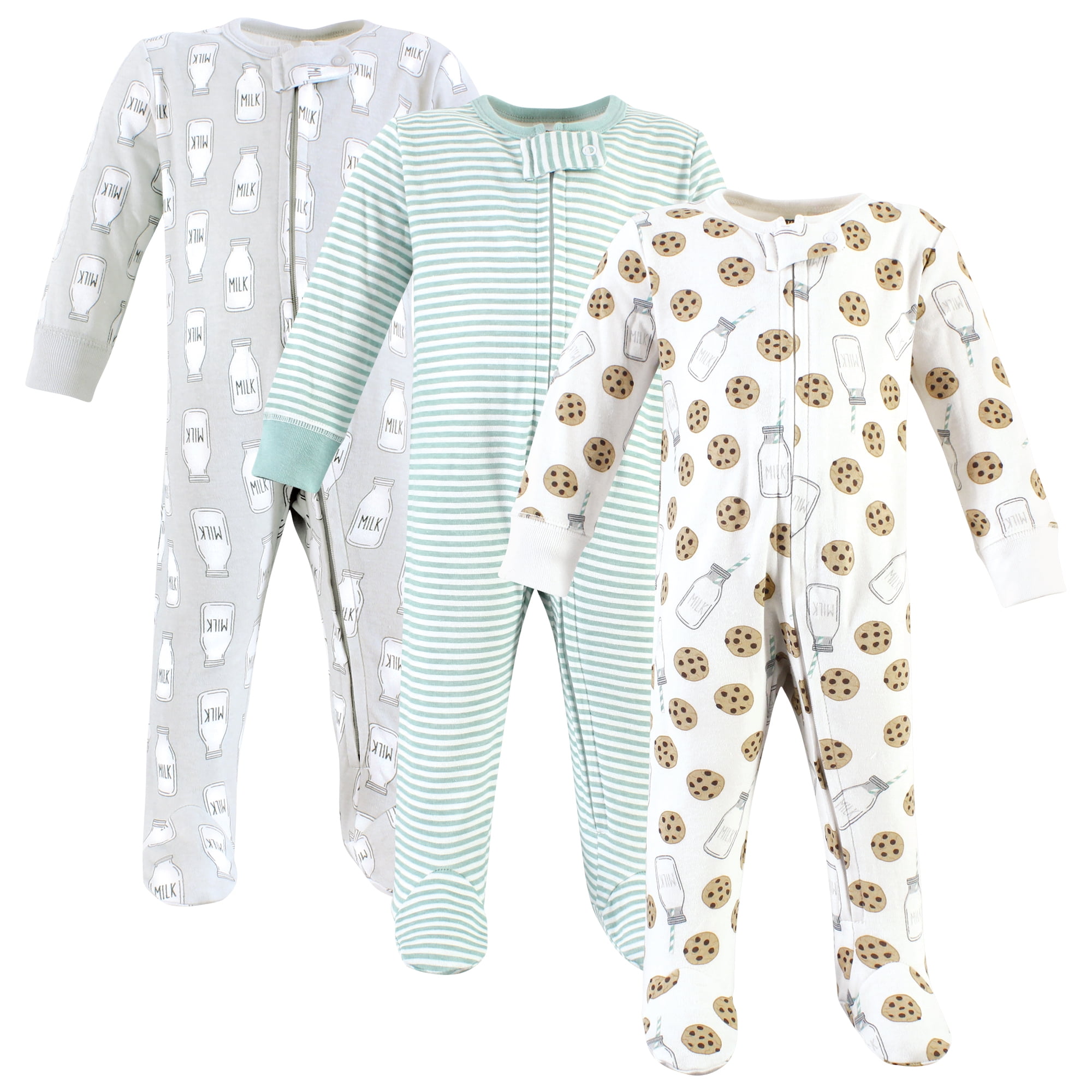 Hudson Baby Unisex Baby Cotton Sleep and Play, Mint Gray Milk And Cookies, 6-9 Months