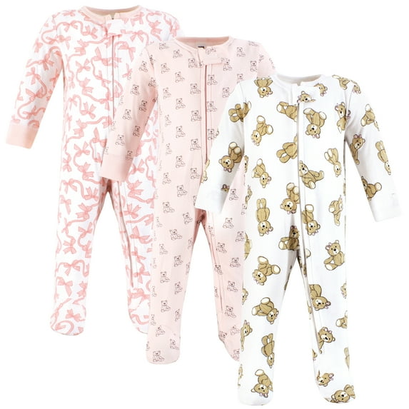 Hudson Baby Unisex Baby Cotton Sleep and Play, Pink Teddy Bear, 0-3 Months