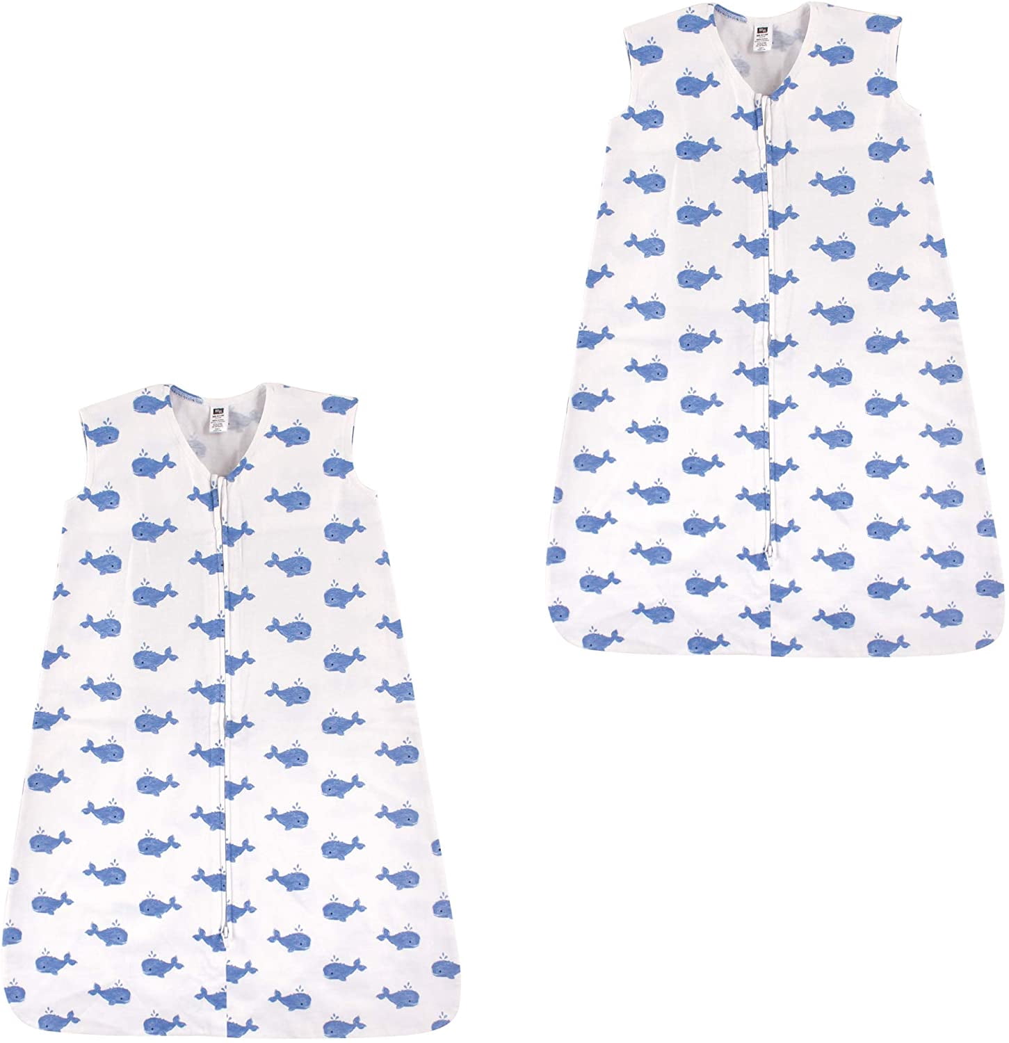 Hudson Baby Unisex Baby Cotton Sleeveless Wearable Sleeping Bag Blue Whales 2-pack 12-18 Month