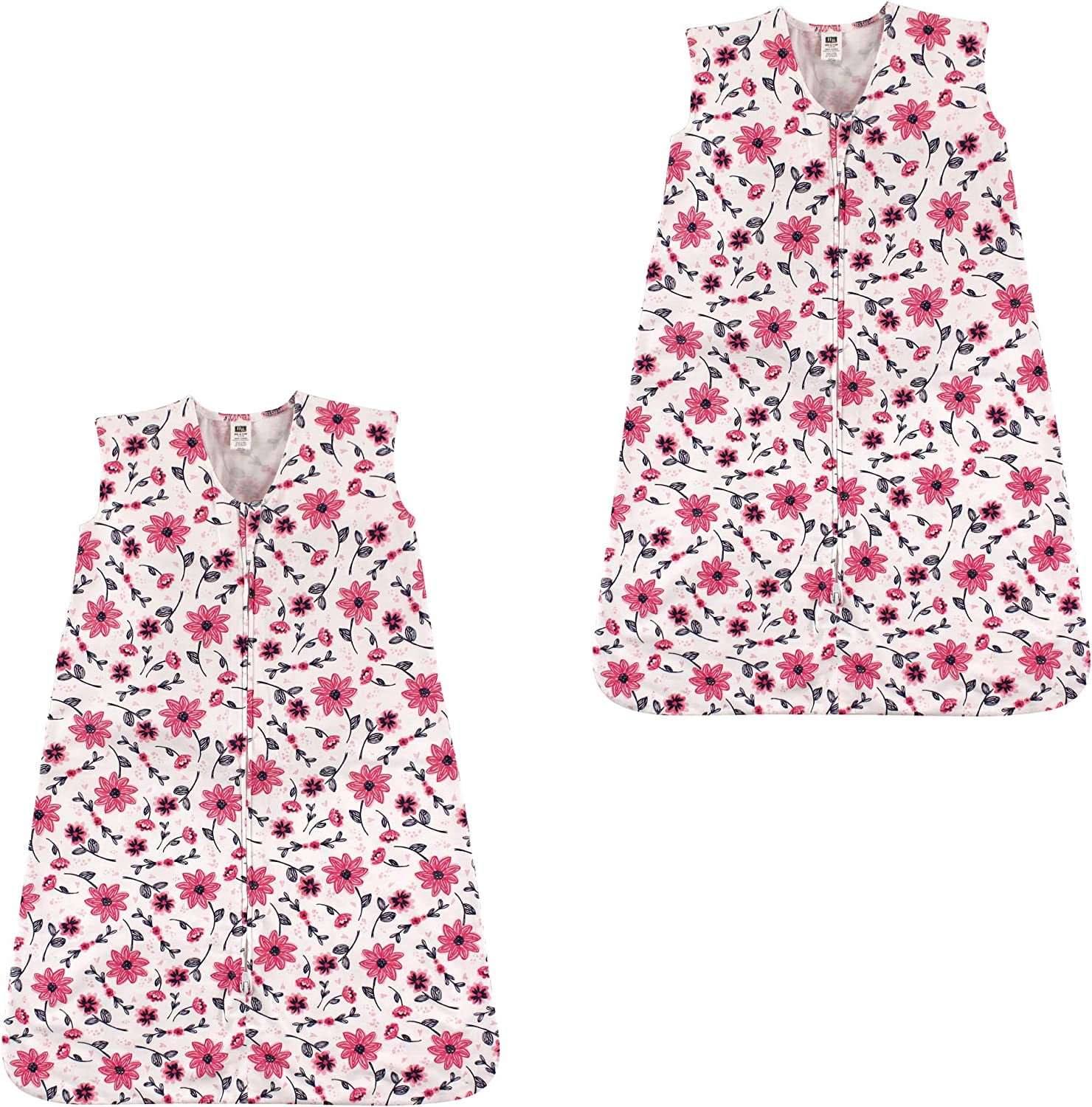 Hudson Baby Unisex Baby Cotton Sleeveless Wearable Sleeping Bag, Pink Flowers 2-pack, 12-18 Months US Pink Flowers 2-pack 12-18 Month