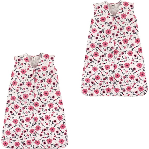 Hudson Baby Unisex Baby Cotton Sleeveless Wearable Sleeping Bag, Pink Flowers 2-pack, 6-12 Months US Pink Flowers 2-pack 6-12 Month