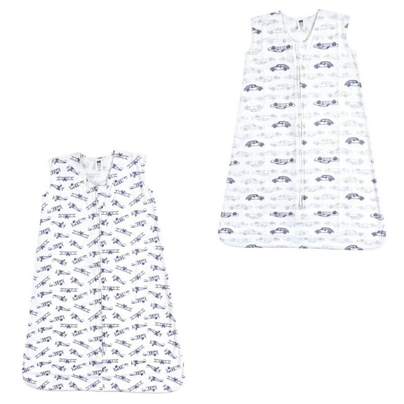 Hudson Baby Unisex Baby Cotton Sleeveless Wearable Sleeping Bag, Sack, Blanket, Aviation And Classic Cars 2-Pack, 12-18 Months