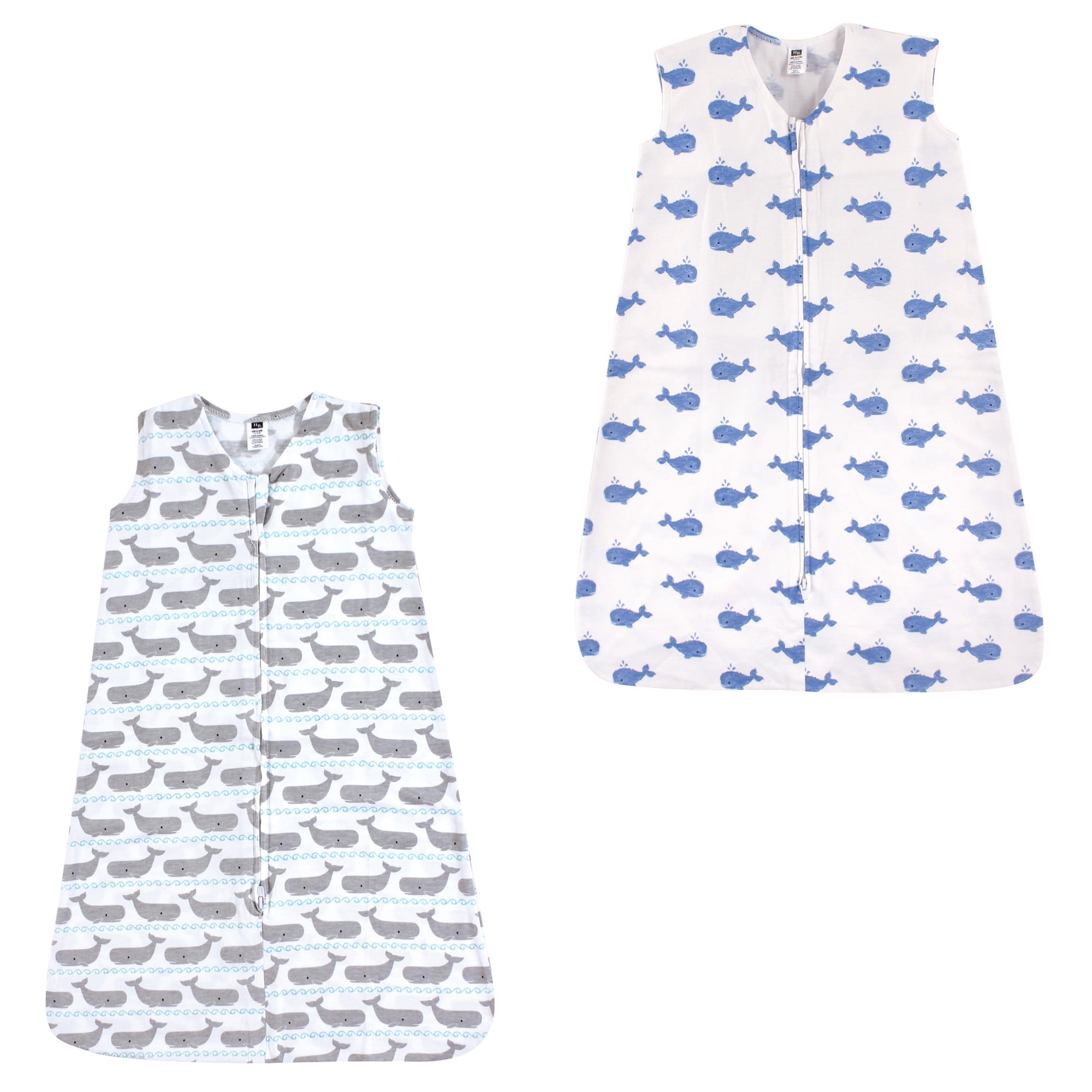 Hudson Baby Unisex Baby Cotton Sleeveless Wearable Sleeping Bag, Sack, Blanket, Blue Gray Whales 2-Pack, 18-24 Months