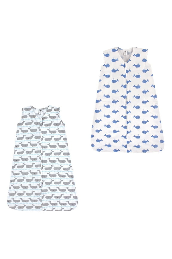Unisex Baby Cotton Sleeveless Wearable Sleeping Bag, Sack, Blanket, Blue Gray Whales 2-Pack, 18-24 Months