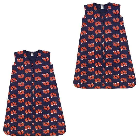 Hudson Baby Unisex Baby Cotton Sleeveless Wearable Sleeping Bag, Sack, Blanket, Fox 2-Pack, 6-12 Months