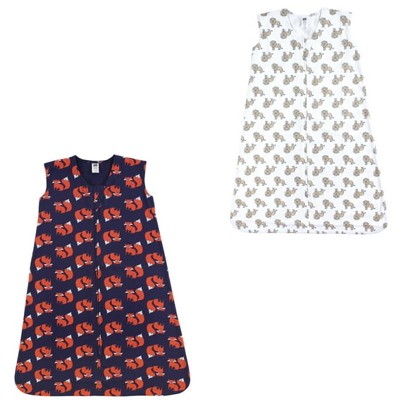 Hudson Baby Unisex Baby Cotton Sleeveless Wearable Sleeping Bag, Sack, Blanket, Fox And Lions 2-Pack, 0-6 Months