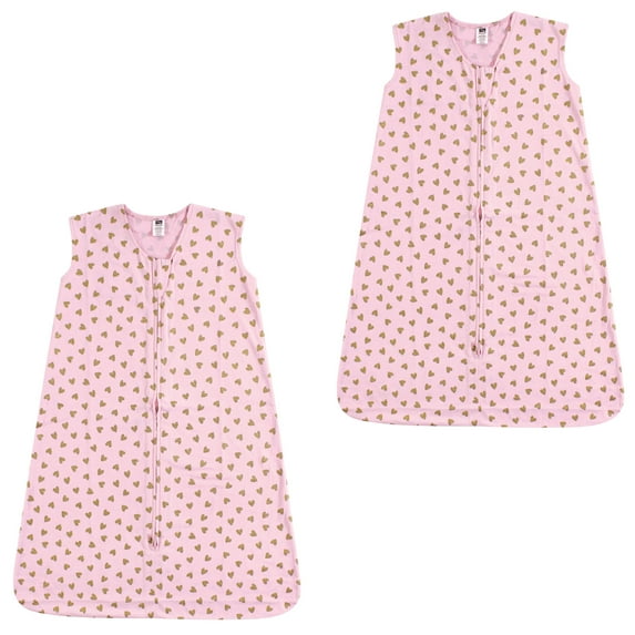 Hudson Baby Unisex Baby Cotton Sleeveless Wearable Sleeping Bag, Sack, Blanket, Gold Hearts 2-Pack, 6-12 Months