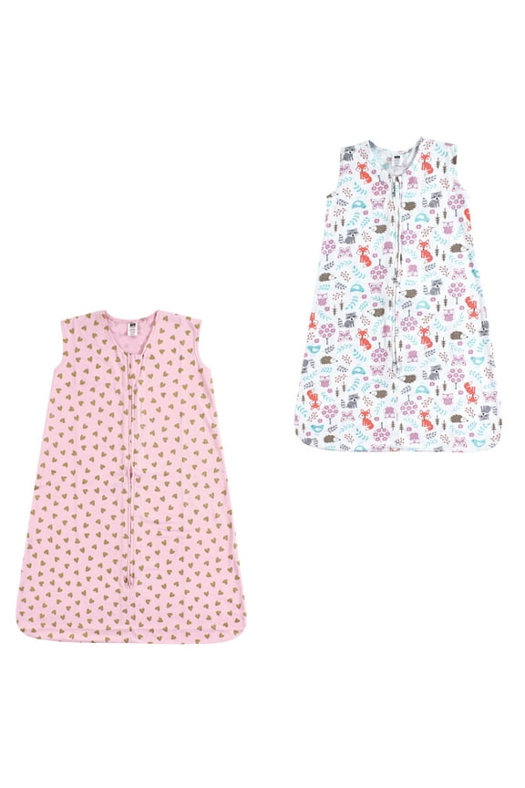 Unisex Baby Cotton Sleeveless Wearable Sleeping Bag, Sack, Blanket, Gold Hearts Woodland Fox 2-Pack, 6-12 Months