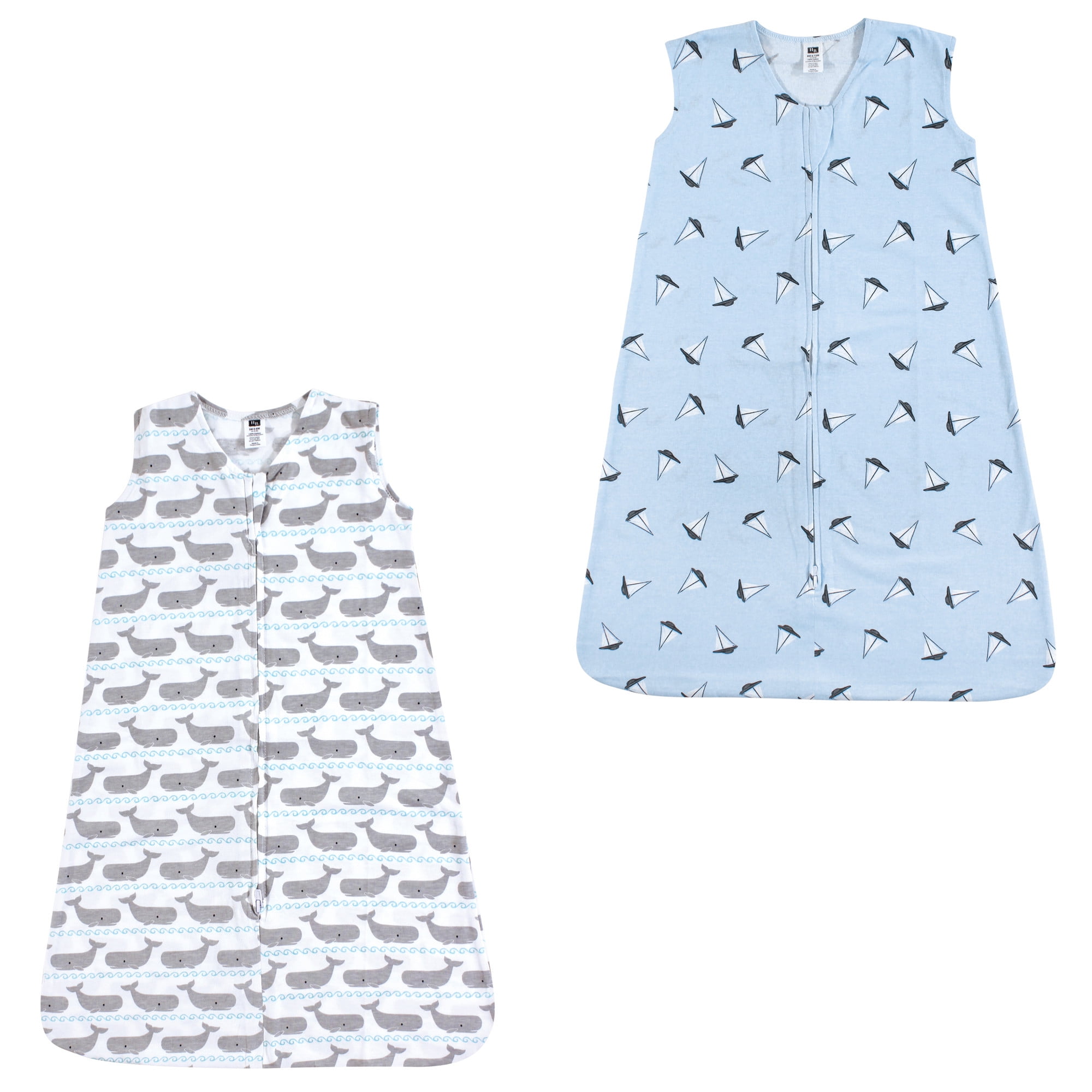 Hudson Baby Unisex Baby Cotton Sleeveless Wearable Sleeping Bag, Sack, Blanket, Whales Sailboats 2-Pack, 6-12 Months