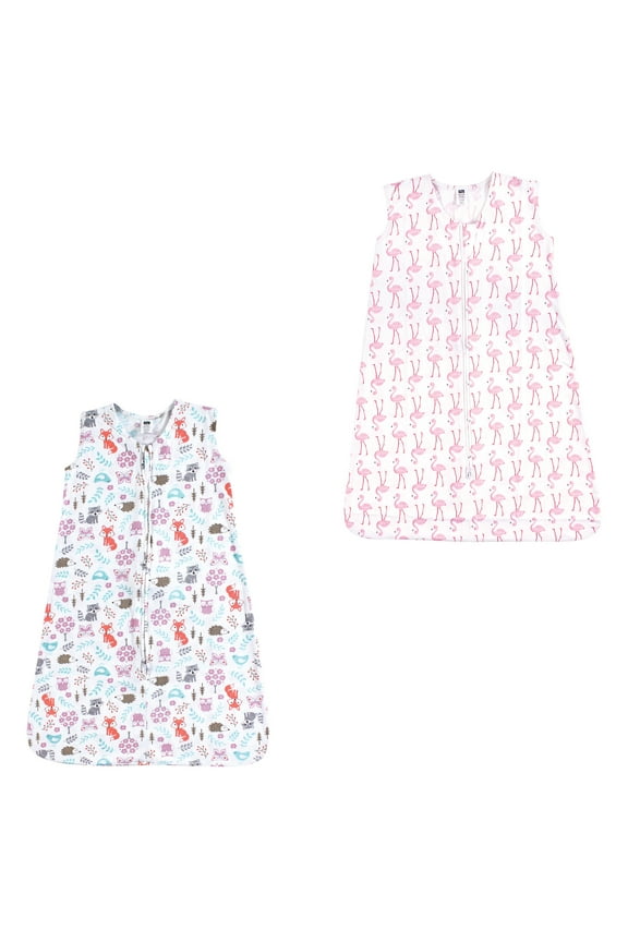 Unisex Baby Cotton Sleeveless Wearable Sleeping Bag, Sack, Blanket, Woodland Fox Flamingo 2-Pack, 6-12 Months