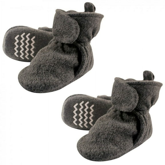 Hudson Baby Unisex Baby Cozy Fleece Booties, Dark Gray 2-Piece, 12-18 Months