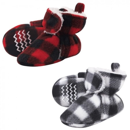 Hudson Baby Unisex Baby Cozy Fleece Booties, Red Black White Plaid, 0-6 Months