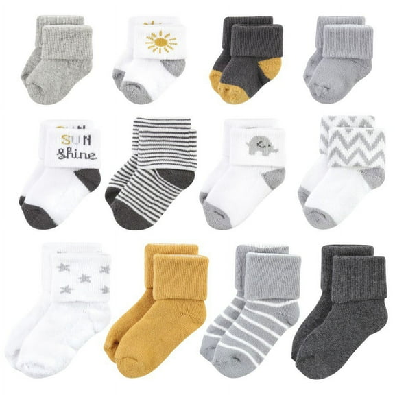 Hudson Baby Unisex Baby Grow With Me Socks 12pk, Sunshine, 0-24 Months