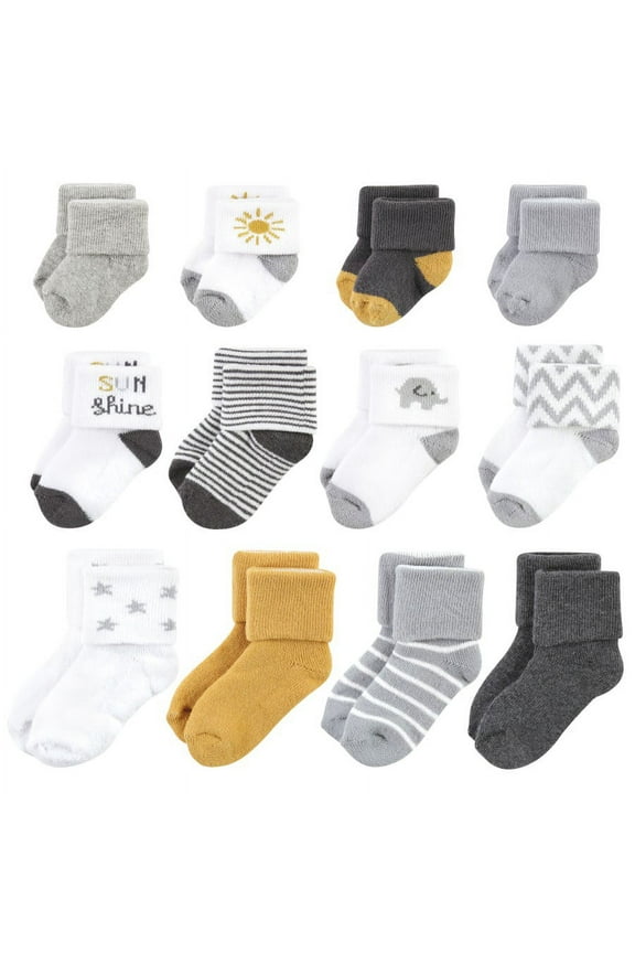 Unisex Baby Grow With Me Socks 12pk, Sunshine, 0-24 Months