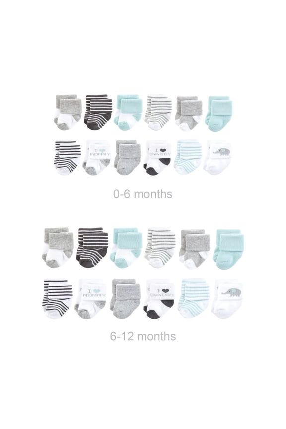 Unisex Baby Grow with Me Cotton Terry Socks, Mom Dad Gray Mint, 0-6 and 6-12 Months