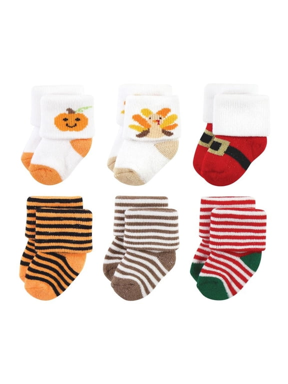 Unisex Baby Holiday Newborn Terry Socks, Halloween Christmas, 6-12 Months