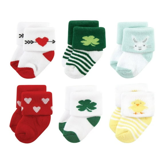 Hudson Baby Unisex Baby Holiday Newborn Terry Socks, Valentine Easter, 6-12 Months