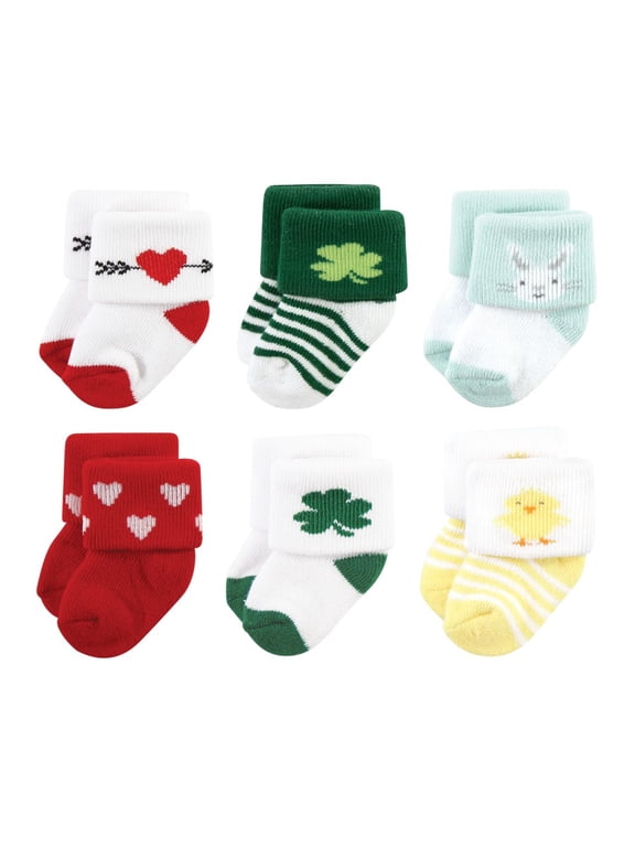 Unisex Baby Holiday Newborn Terry Socks, Valentine Easter, 6-12 Months