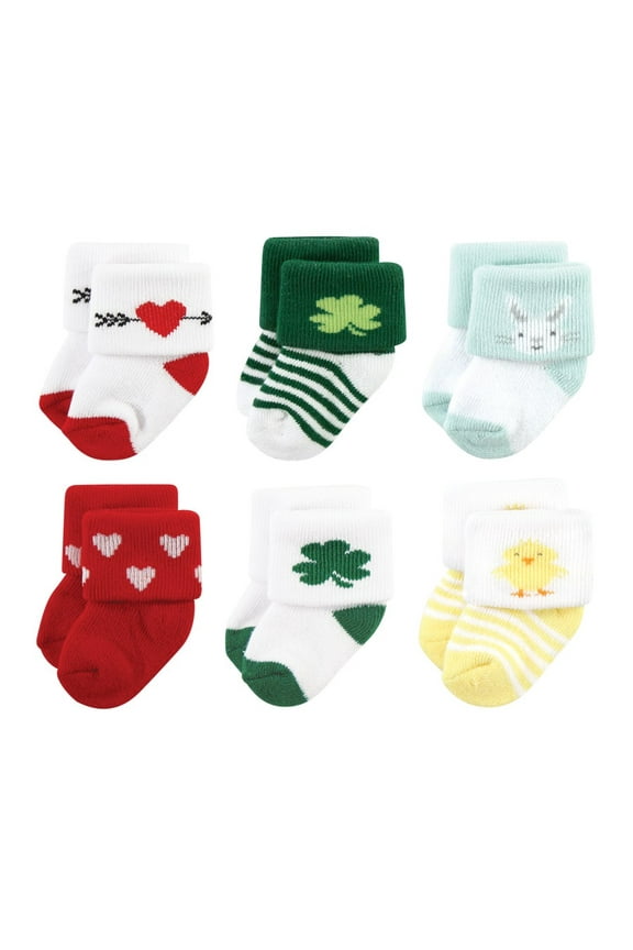 Unisex Baby Holiday Newborn Terry Socks, Valentine Easter, 6-12 Months