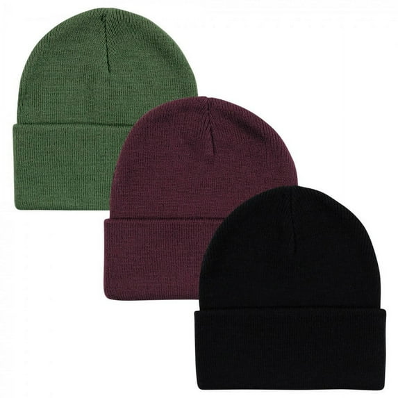 Hudson Baby Unisex Baby Knit Cuffed Beanie 3pk, Green Burgundy, Youth