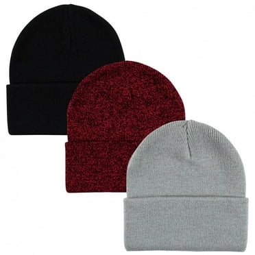 Hudson Baby Unisex Baby Knit Cuffed Beanie 3pk, Heather Red Black, Infant Toddler