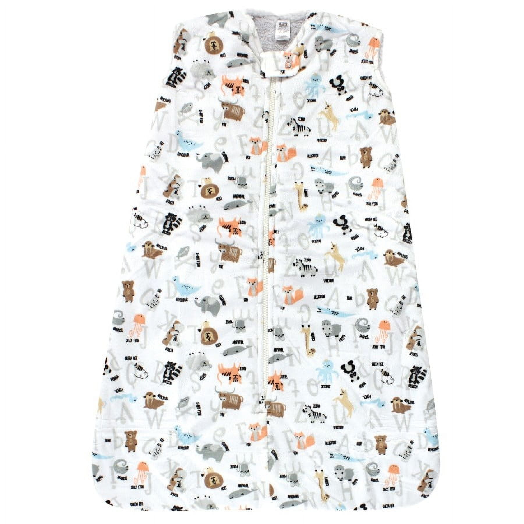 Hudson Baby Unisex Baby Mink with Faux Shearling Inner Sleeping Bag, Sack, Blanket, Alphabet Animals, 12-18 Months