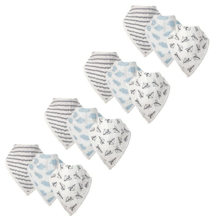 Hudson Baby Unisex Baby Muslin Cotton Bandana Bibs, Paper Airplanes 12-Pack, One Size