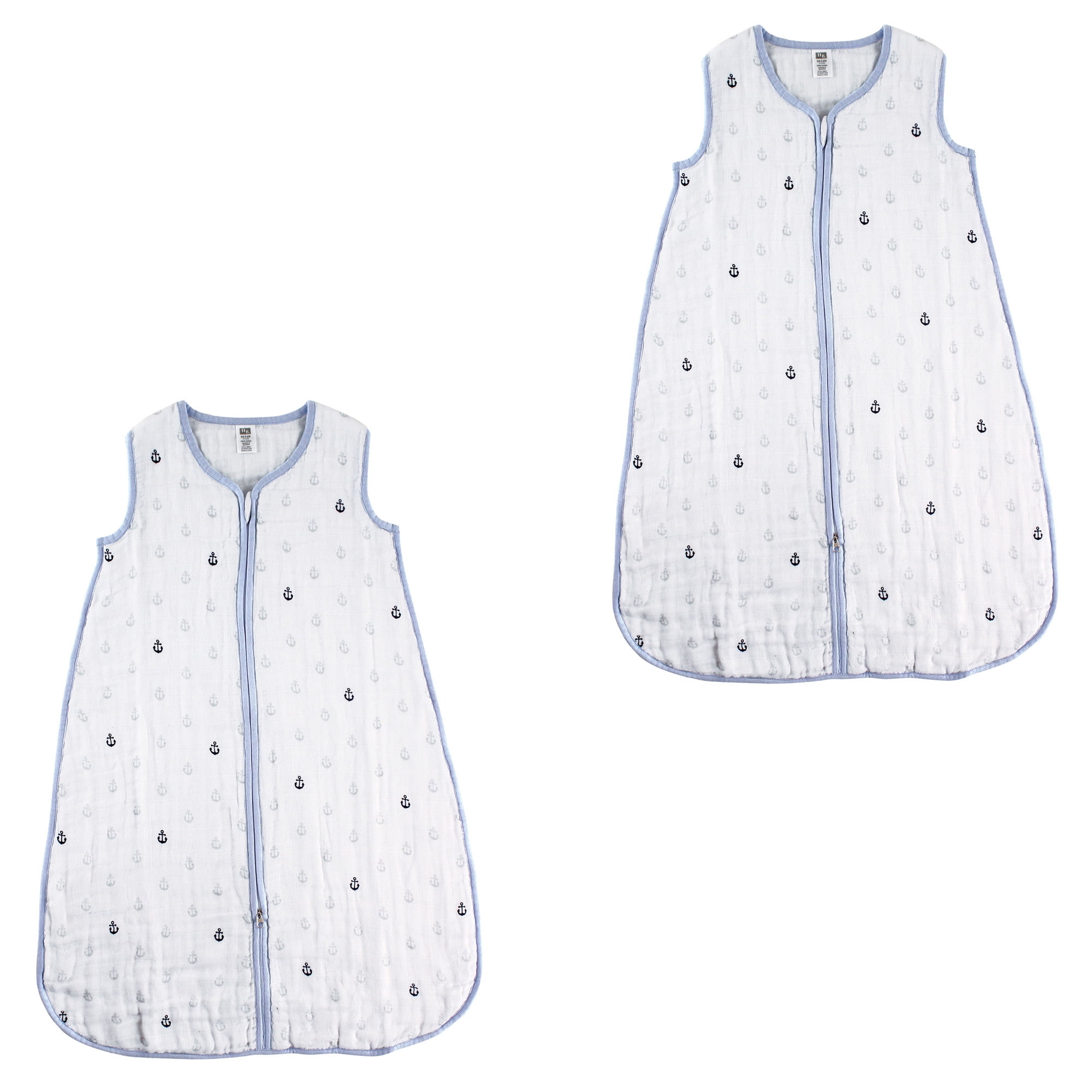 Hudson Baby Unisex Baby Muslin Cotton Sleeveless Wearable Sleeping Bag, Sack, Blanket, Anchors 2-Pack, 18-24 Months